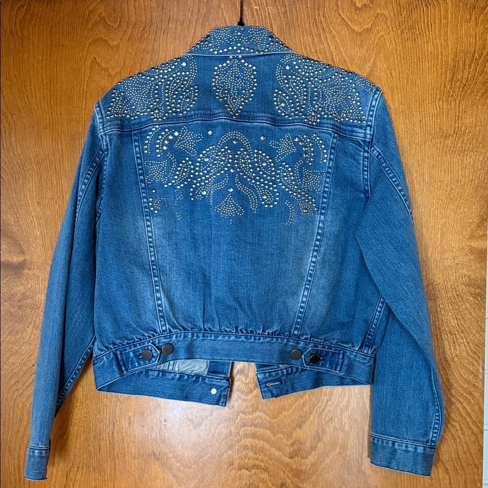 Alice + Olivia Embellished Blue Denim Jacket - Picture 2 of 3